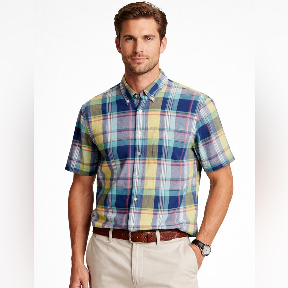 Ralph Lauren Custom Fit Plaid Short Sleeve Button Down Shirt Men’s XL